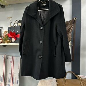 Ellen Tracy Women Black Wool Blend Pockets Classic Casual Overcoat Size 12
